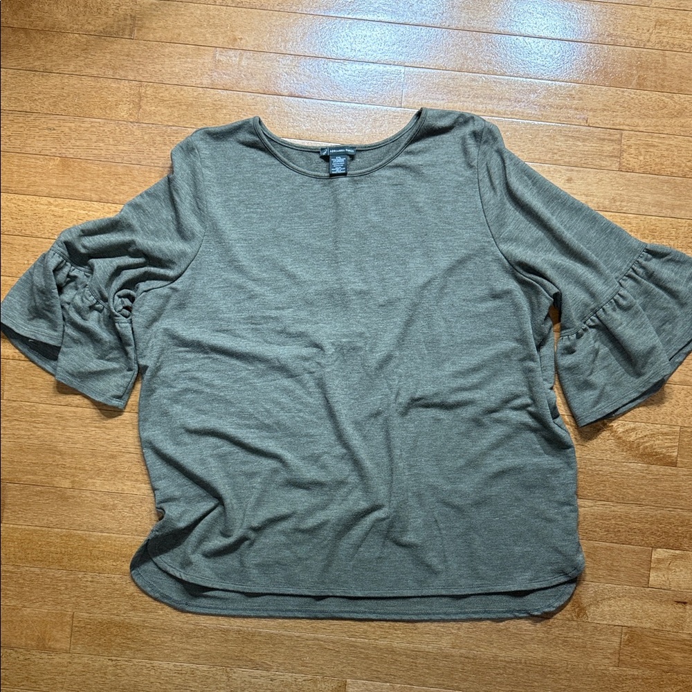 XXL Adrianna Papell Olive Ruffle Sleeve Top GUD